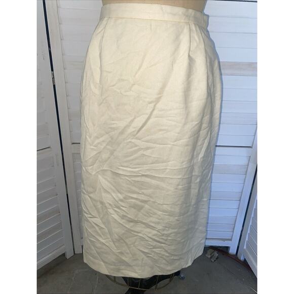 Vintage Women’s 100% Wool Cream Pencil Wiggle Skirt Midi Size Small 27” Waist - Picture 1 of 10